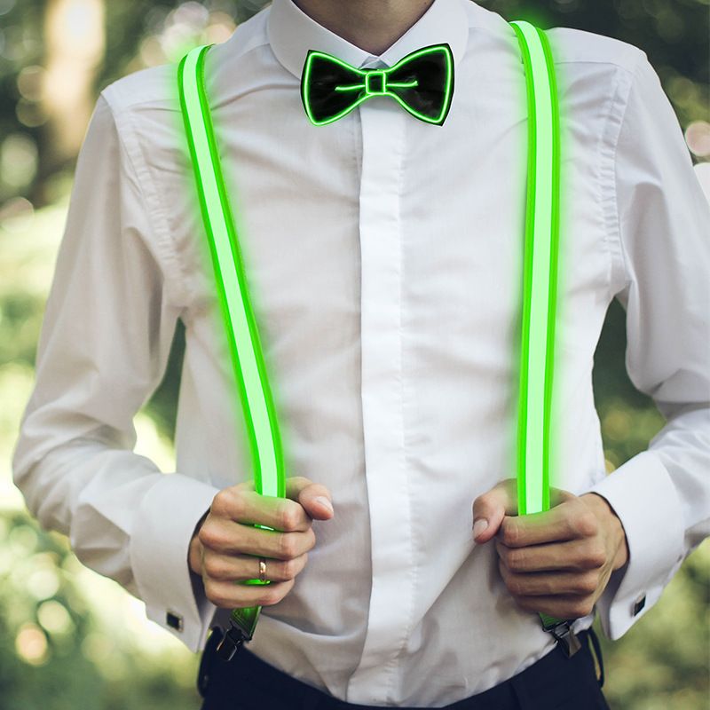 2 Pcs/Set, Light Up Men's LED Suspenders And Bow Tie, Perfect for Music Festival Halloween Costume Party, Christmas