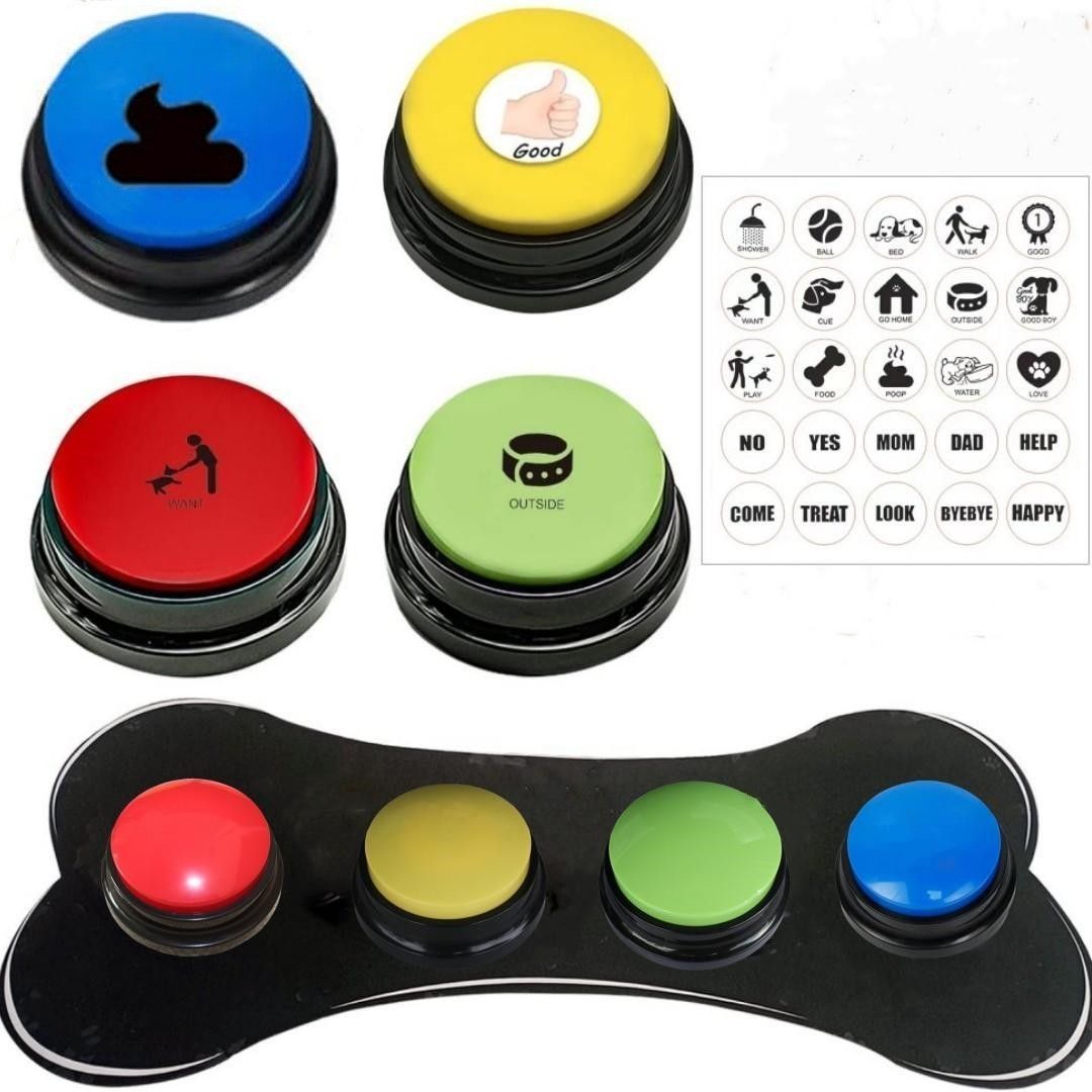 Dog Buttons Talk, Recordable Dog Clicker for Training, Dog Buttons for Communication Starter Set with Mat, Dog Talking Buttons Training Clicker for Small Dogs & Cats (Colorful, 4 Packs)