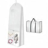 Portable 70" Wedding Dress Garment Bag with Bride Tote Bag 8'' Gusseted Dress Bags for Gowns Long  Dress Cover for Women, White