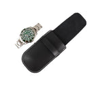Leather Watch Pouches Portable Single Watch Travel Case Travel Bag For Travelling Business Trip (Black）