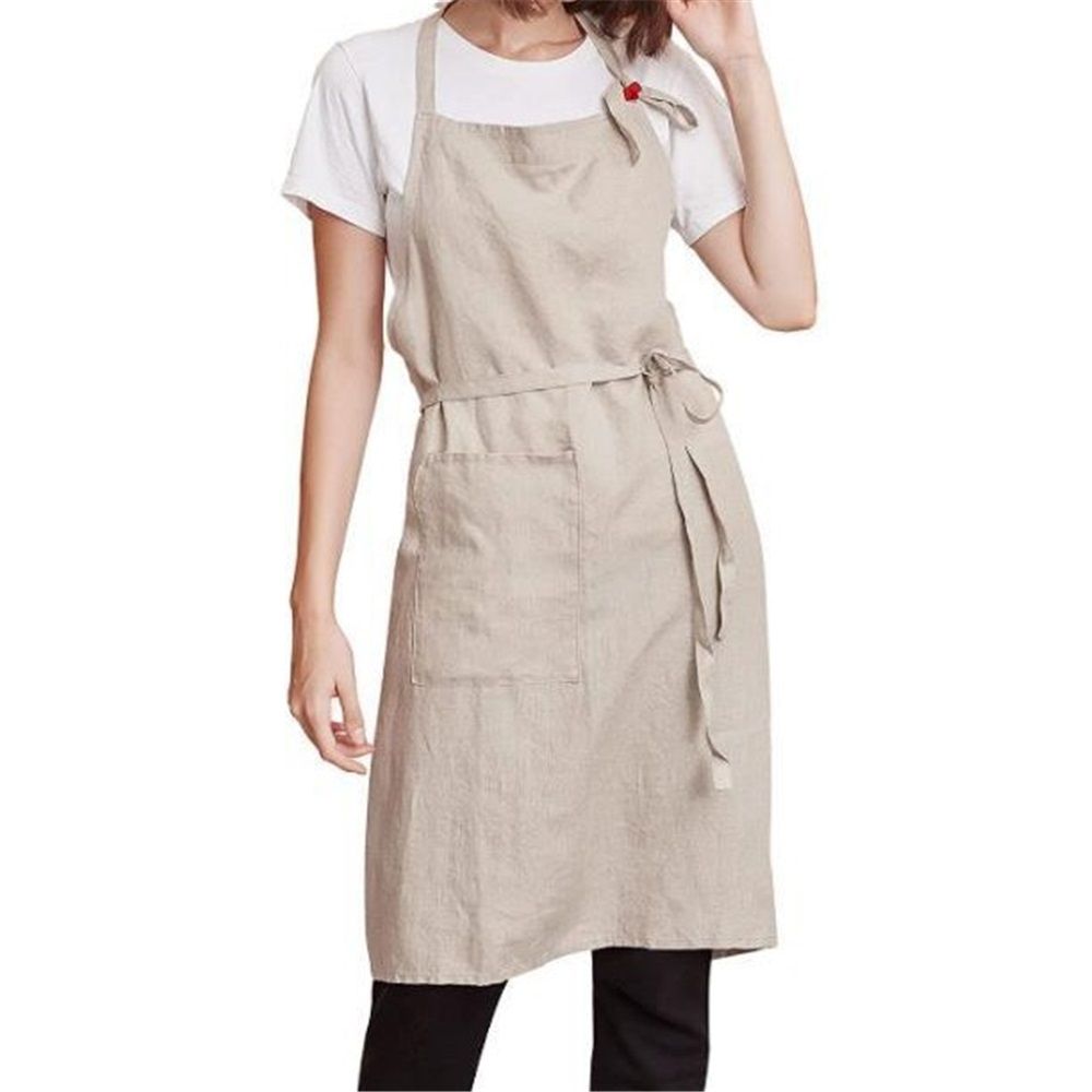 Kitchen Apron for Women & Men  Linen Cooking Aprons with pocket Cotton Long Apron X Back Kitchen Garden Florist Work Clothes Bib Dress