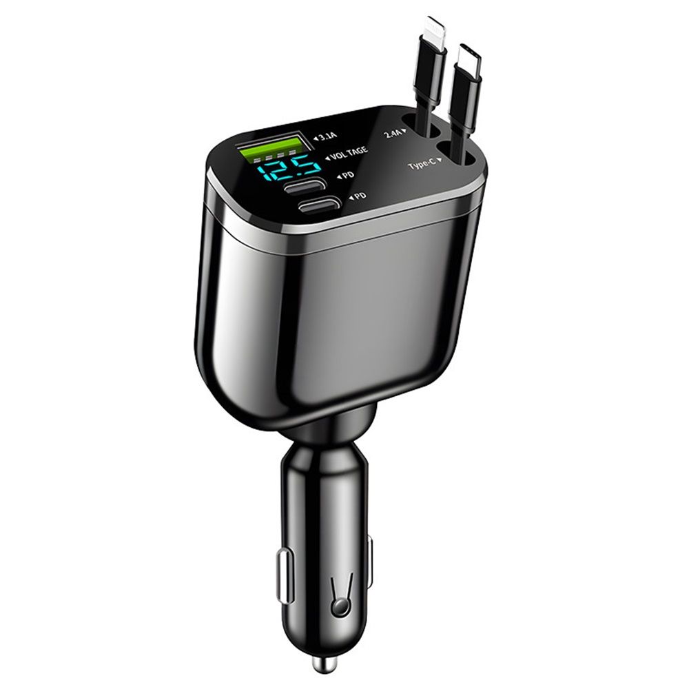 Retractable Car Charger,Car Phone Charger with Cables Fast Charging, USB C Car Charger Adapter , Black