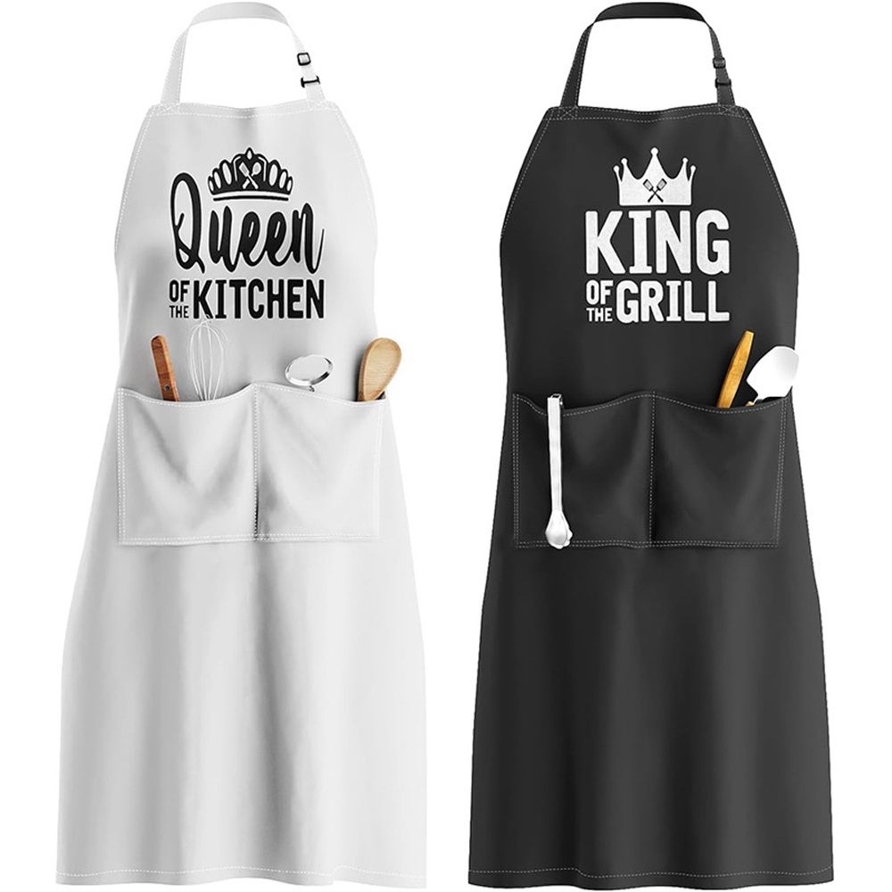 2pcs Apron Set - Wedding Engagement Gifts for Couples, Funny Kitchen Gifts for Couples, Husband, Wife, Boyfriend, Girlfriend, Him Her, Bridal Shower Gifts, Unique Valentine's Day gifts ideas