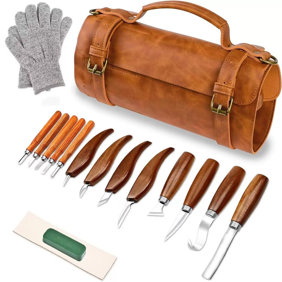 Wood Carving Kit Deluxe Hand Carving Tool Set, 16 Wood  Kit High-Carbon Steel, Wood Art Tools 8  Knives & 5 Detail Carving Knives for Beginner &Professional Christmas Gift