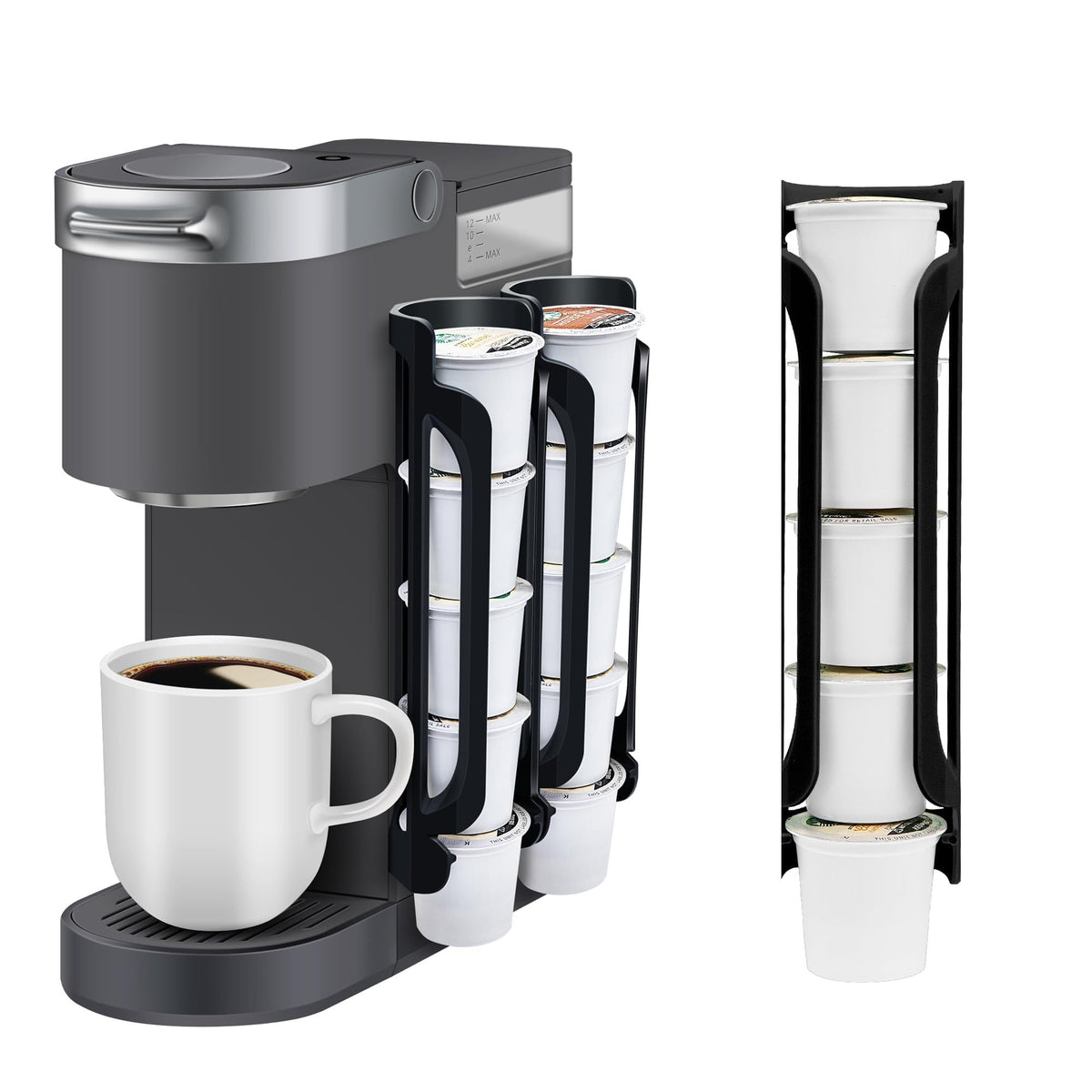 K Cup Holder : Coffee Pod Holder for Counter Small Space - cup holder for Wall Mount (4, Black) Coffee Pod Holder Side Mount Cup Pods Organizer compatible