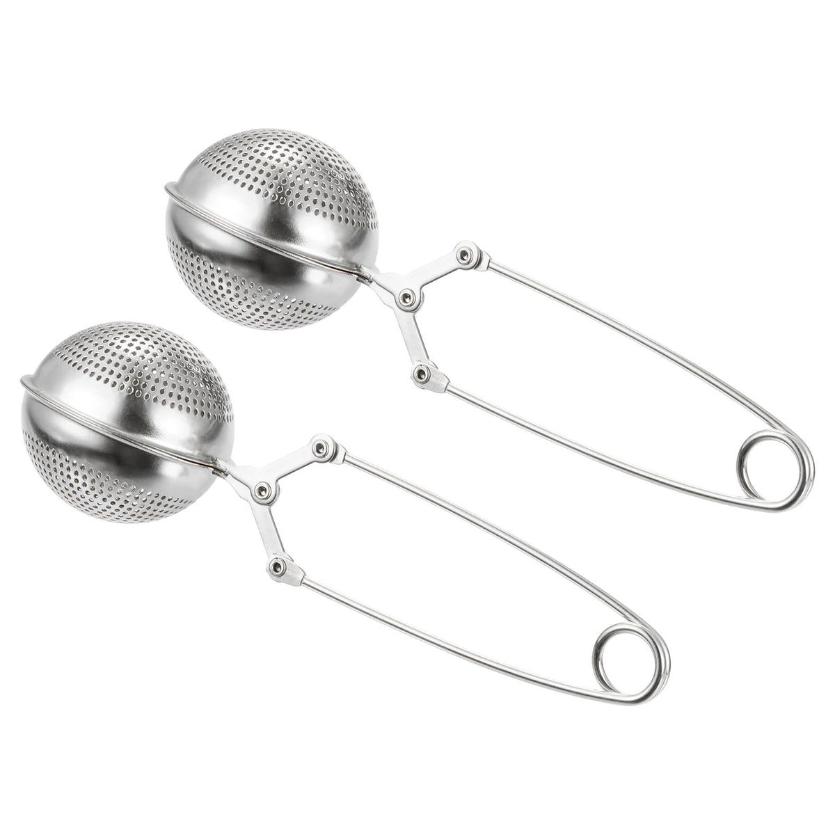 2 Pcs Snap Tea Ball Infuser with Handle, Loose Tea Steeper, Stainless Steel Tea Strainer for Brew Loose Leaf Tea, Silver