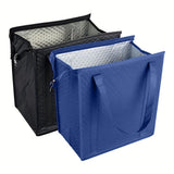 2pcs Large Capacity Heavy Duty Insulated Shopping Bag 6.9-liter folding insulation bag, refrigerated bag, non-woven food delivery insulation bag（black+blue）