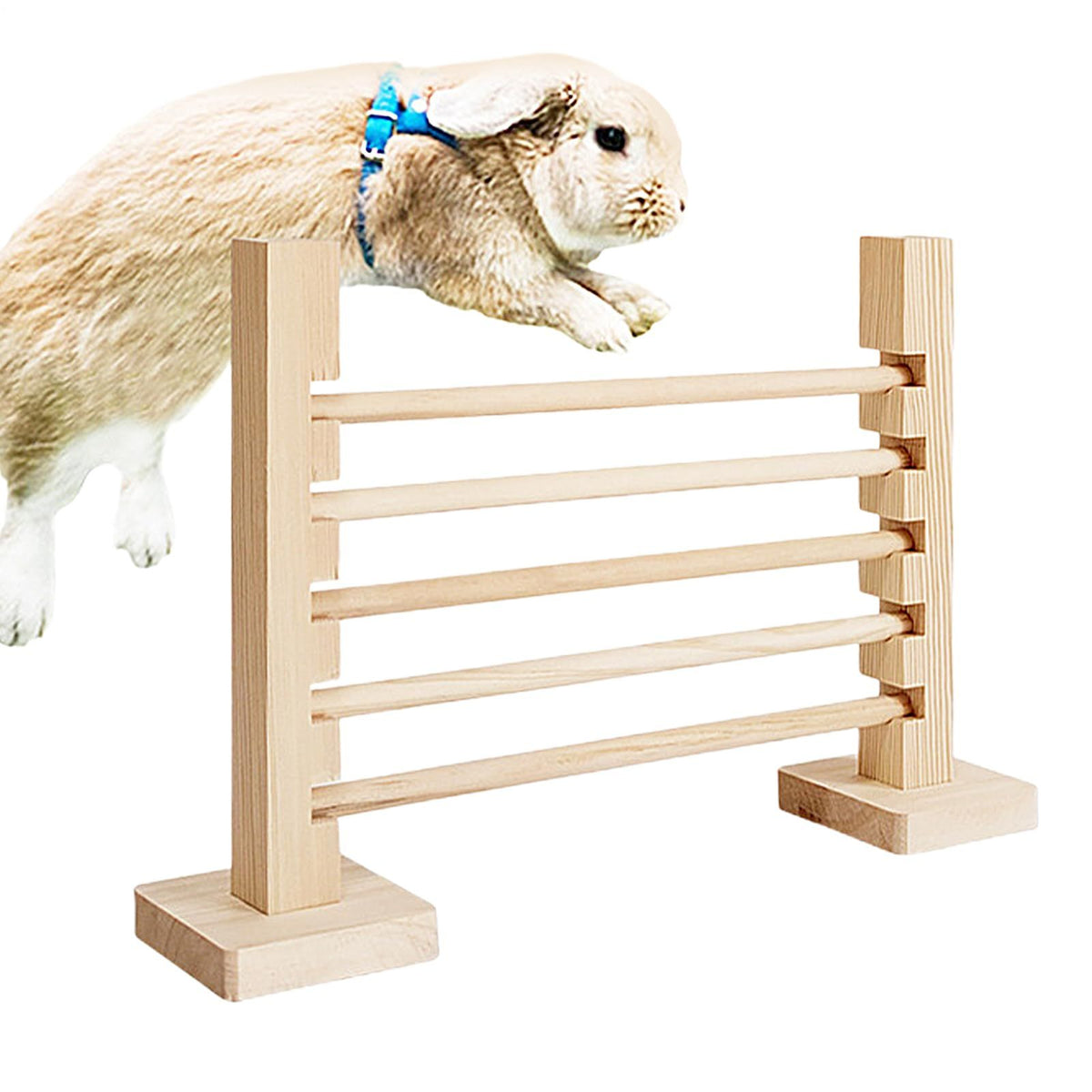 kathson Rabbit Jump Bar, Natural Wood Toy Set Adjustable Height Jump Hurdle Bar Rabbit Exercise Obstacle Training Games