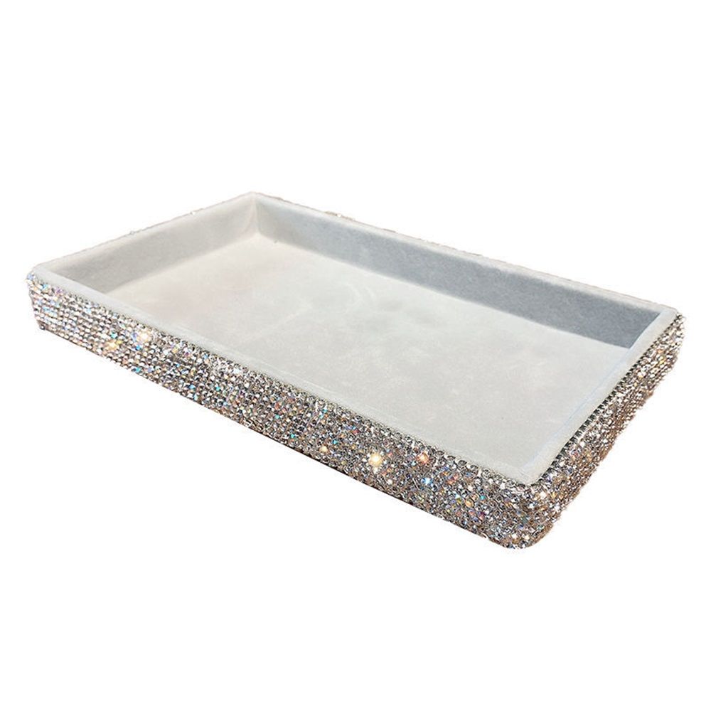 Decorative Tray Holder – Makeup Cosmetic Jewelry Ring Key Display Dish Plate Storage Organizer Crystal Rhinestone Glitter Vanity Bathroom Bedroom Home Decor