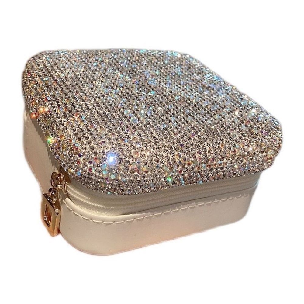 Luxury Rhinestone Jewelry Holder Pouch, Travel Portable PU leather Organizer Case w Compartments for Jewelry,Hair Pins