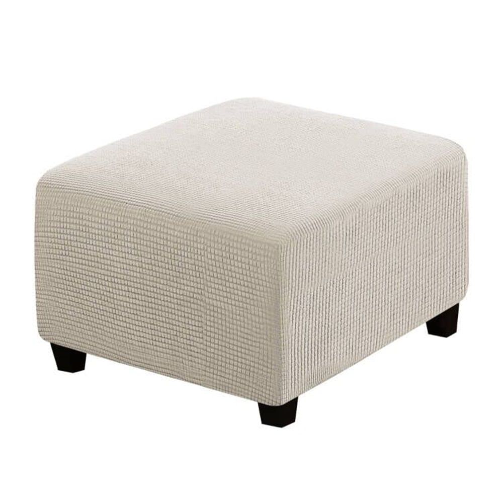Square for Living Room Foot Stool Stretch Covers to Fit Foot Rest, Thick Checked Jacquard Fabric with Elastic Bottom (natural color)
