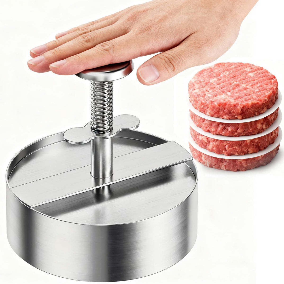 Patty Maker with Non-Stick Mold & Spring Button, Easy Use for Beef, BBQ, Cooking and Homemade Hamburger, Dishwasher Safe（Small size）
