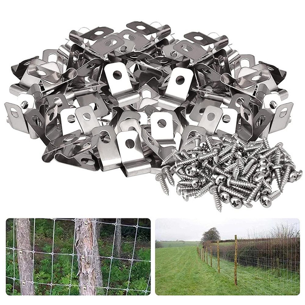 200 Pcs Fence Wire Clamps Stainless Steel Fencing Mounting Clips with 220 Pcs Stainless Steel Screws for Gauge Welded Wire to Wood, Metal or Vinyl Fenc0
