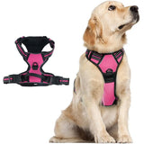 Dog Harness No Pull, Adjustable Soft Padded, Reflective nylon No Choke Pet Vest with Easy Control Handle for Medium Sized Dogs,rose red, M