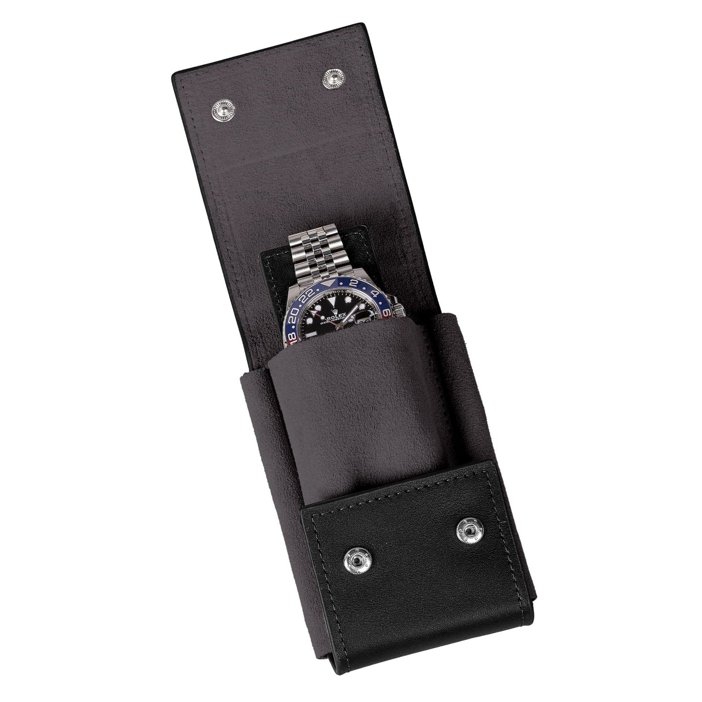 Leather Watch Travel Case Pouch Portable Watch Case for Men Single Watch Band Storage Bag Watch Accessories (Black,Excluding watches)