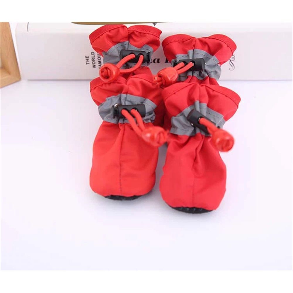 Dog Boots Paw Protectors,Small Dog Winter Boots Shoes,with Anti-Slip Sole and Plush for Warm Snow Outdoor Walking,Pack of 8(Red+Red.Size 7)