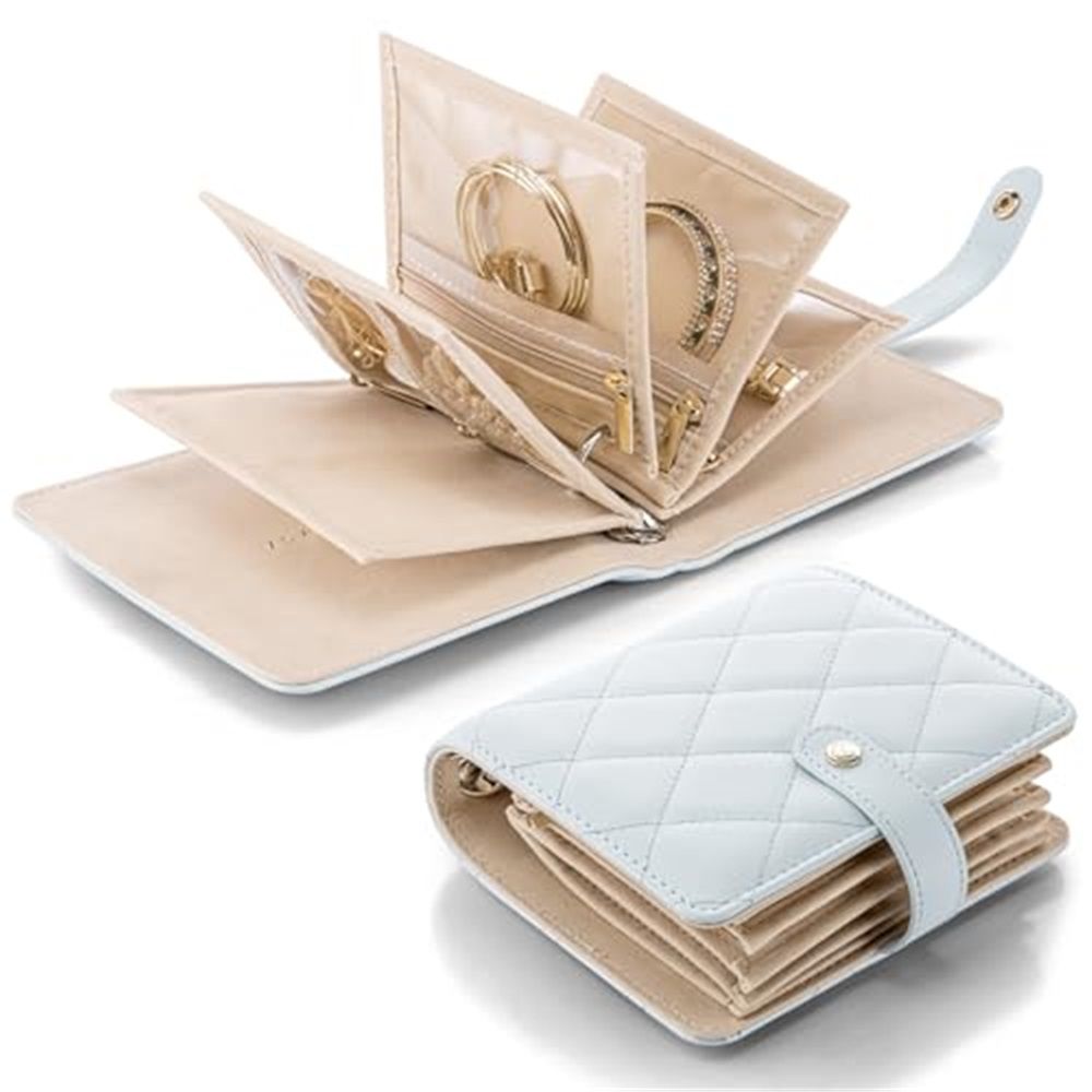Travel Jewelry Case,Portable Jewelry Organizer Box, Scratch-Proof Jewelry Storage for Rings, Necklaces, Earrings,Gifts for Traveler Women Girls-Baby Blue(does not include jewelry)