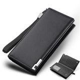 Long Wallets for Men Leather Blocking Bifold Wallet with Multi Slot and Zipper Pocket (Black, One Size)