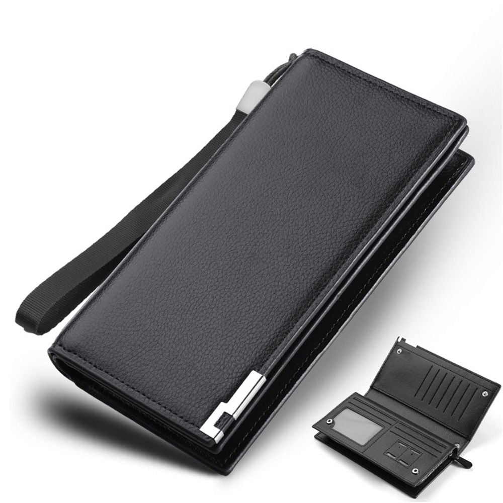 Long Wallets for Men Leather Blocking Bifold Wallet with Multi Slot and Zipper Pocket (Black, One Size)