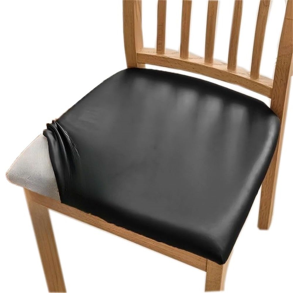 Dining Chair Seat Covers 4 PCS, Solid Waterproof Seat Cushion Cover Oilproof Stretch Dining Chair Protctor Slipcover (Dark Black)