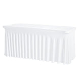 4FT White Rectangle Tablecloth with Elastic Table Skirt – Wrinkle-Free Spandex Stretch Fitted Table Cover for Wedding Birthday Party Banquet Buffet Restaurant Event（White）