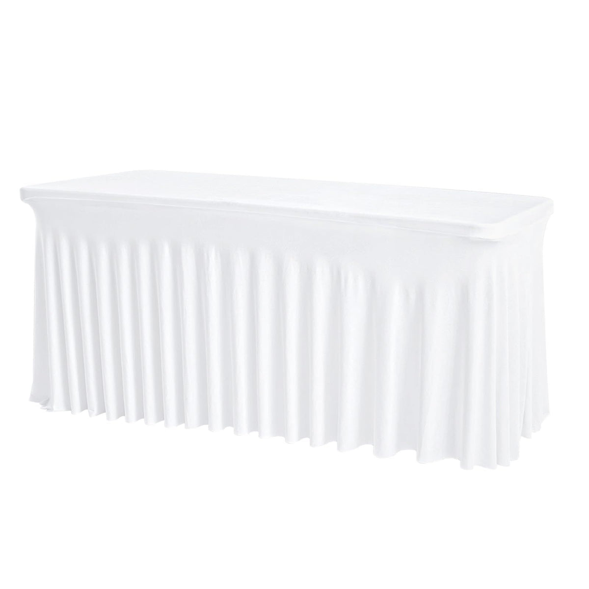 4FT White Rectangle Tablecloth with Elastic Table Skirt – Wrinkle-Free Spandex Stretch Fitted Table Cover for Wedding Birthday Party Banquet Buffet Restaurant Event（White）