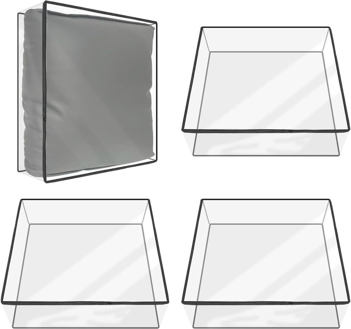 4 Pcs Plastic Sofa Seat Cushion Covers - Clear PVC Waterproof Couch Slipcover Against Cat Dog Clawing Scratching, 29.5*29.5*8.3 Inch, Black Edge