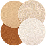 Round Woven Placemats Set of 4, 7.08 Inches Kitchen Table Place Mats for Dining Table, Trivets for Hot Pots and Pans, Boho Table Setting Decor, Fall Decorations for Home (Brown)