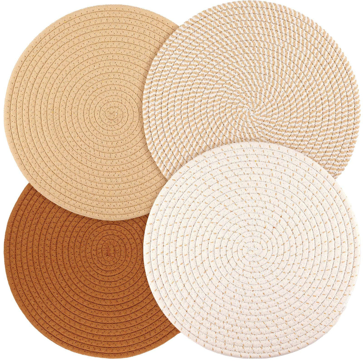 Round Woven Placemats Set of 4, 7.08 Inches Kitchen Table Place Mats for Dining Table, Trivets for Hot Pots and Pans, Boho Table Setting Decor, Fall Decorations for Home (Brown)