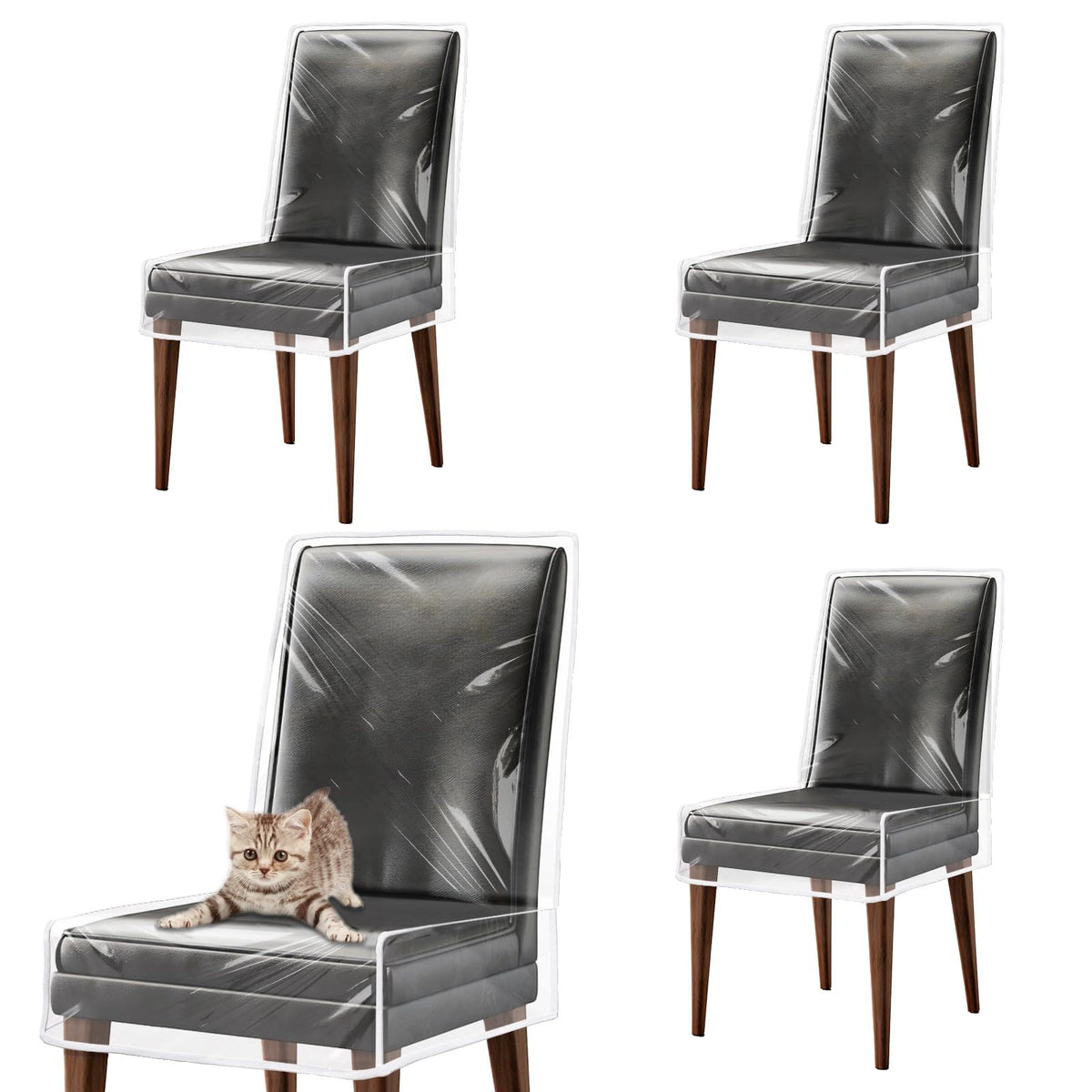 Plastic Chair Covers for Dining Room, Waterproof PVC Clear Seat Protector With Backrests, Protect From Stains, Spills, Scratches and Dust (4Pack)