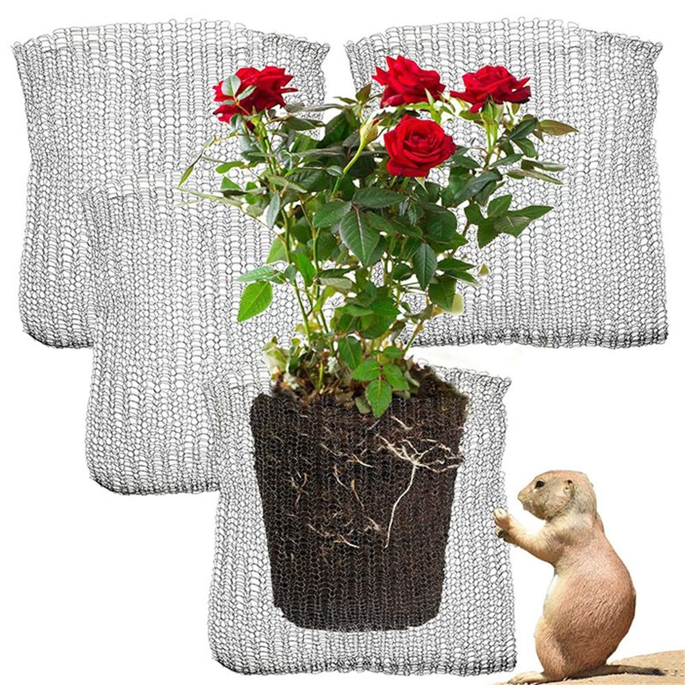 4-Piece  Stainless Steel Plant Root Guard Baskets: Protects Plants, Flowers & Vegetables from Gophers & Voles - Flexible & Easy to Install - Silver, Indoor/Outdoor Use（12*6inch）