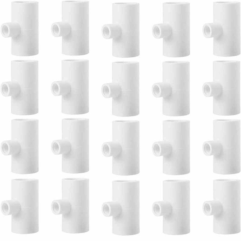 20 Pack Chicken Waterer PVC Tee Fittings - Fully Automatic for Threaded Chicken Waterer Nipples/Cups/Feeders/Poultry Water Drinker, White