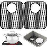 Kitchen Sink Mats, 2PCS Non-Slip Heat Resistant Silicone Sink Protector Mat, Folding Farmhouse Rear Drain Sink Mats (Type2: Side Drain, Black)