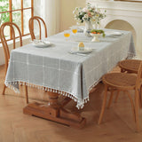 Rectangle Table Cloth, Heavy Duty Cotton Linen Waterproof Tablecloths Farmhouse Tablecloth, Soft and Wrinkle Free Table Cover with Tassels, 55''x70'', Grey