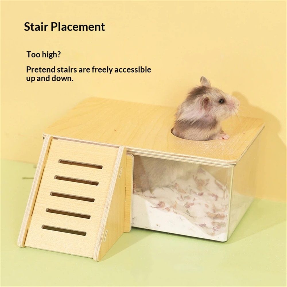 Hamster Sand Bath Box, Transparent Acrylic Shower, Gerbils Digging Room Container With Climbing Ladder , Litter Box for Hamsters Guinea Pigs Mice