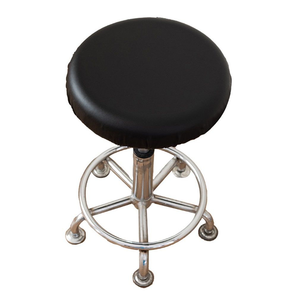 2 pack Round Cover with Elastic for Cushion Barstool, Waterproof Leather Slipcovers, Dia 12-14", Set of Foam Padded Seat Cushions for Vanity Chairs Indoors (High: 2-2.7",Only 2 chair covers)