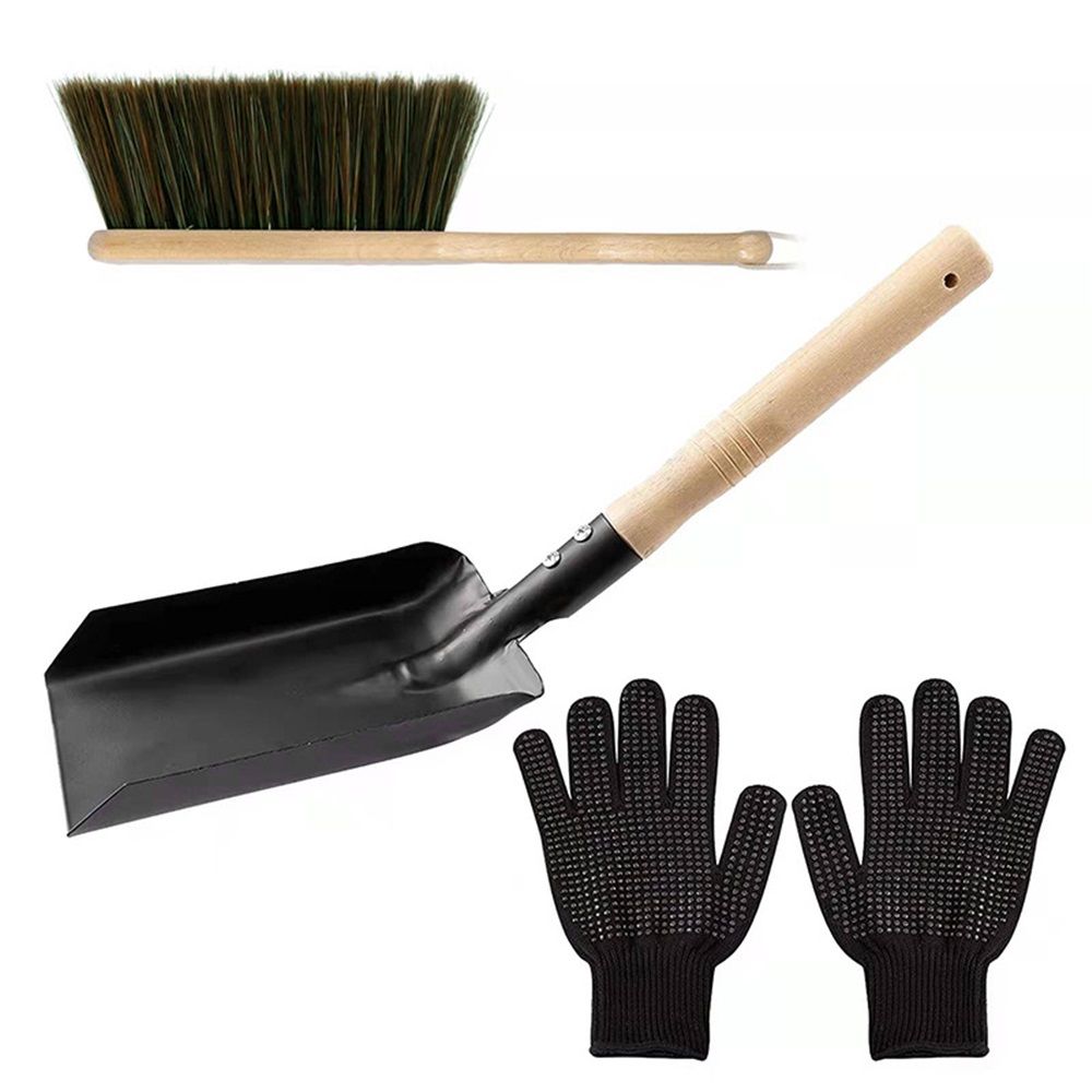 Coal Shovel and Hearth Brush Set Made of Natural Wood and Bristles, Hearth Tidy Set, Fireplace Shovel and Brush, Fireplace Tool Set, Metal Brush Pan Set, Fireplace Tools, Firepit Tools