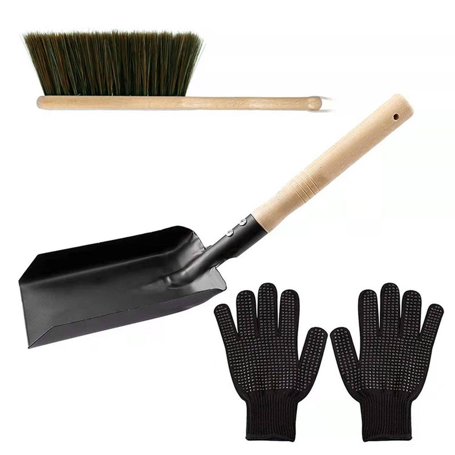 Coal Shovel and Hearth Brush Set Made of Natural Wood and Bristles, Hearth Tidy Set, Fireplace Shovel and Brush, Fireplace Tool Set, Metal Brush Pan Set, Fireplace Tools, Firepit Tools