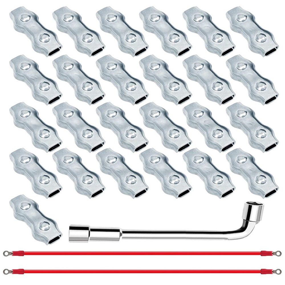 25 PCS M5 Poly Rope Connector Wires Splicer Galvanized Steel Connector Kit for Electric Fences + 3 PCS Polyrope to Polyrope Connector Silicone Copper Conductive Wires + Sleeve Tool