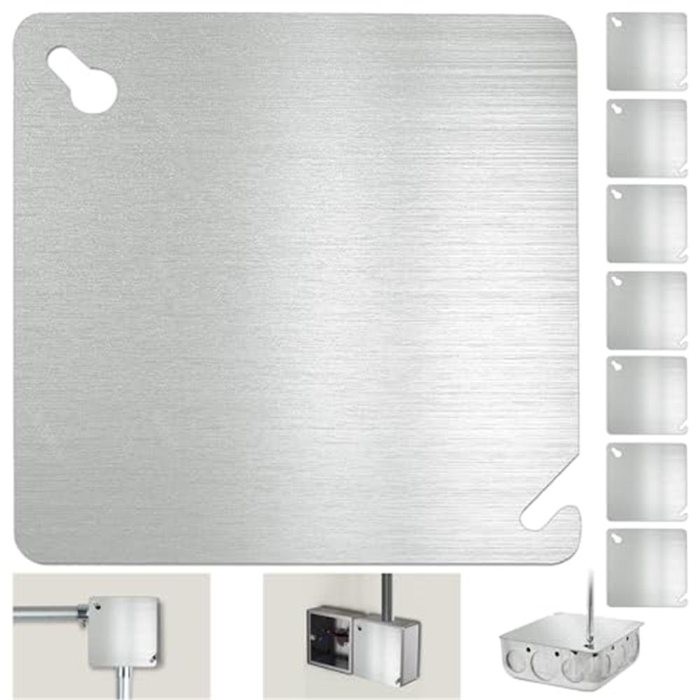 8 Pcs 4x4 Metal Electrical Box Cover Plate, Metal Junction Box Covers Plate, 4 Inch Square Flat Blank Electric Box Cover