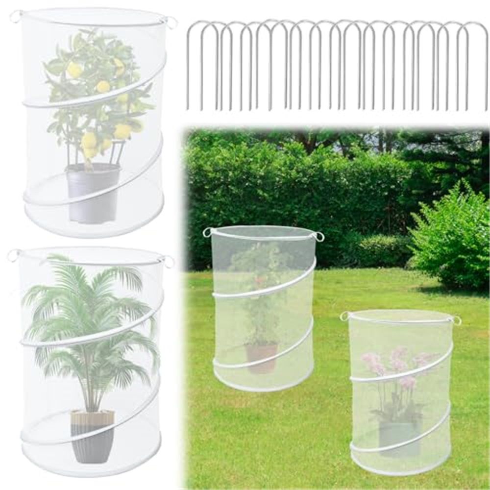 4 Pack Pop up Plant Covers Tent from Animals, 20"H X 13"D Insect Barrier Mesh Plant Guard Cover Net White Garden Plant Protectors Mini Greenhouse Plant Protection Cage with Stakes for Outdoor Plants