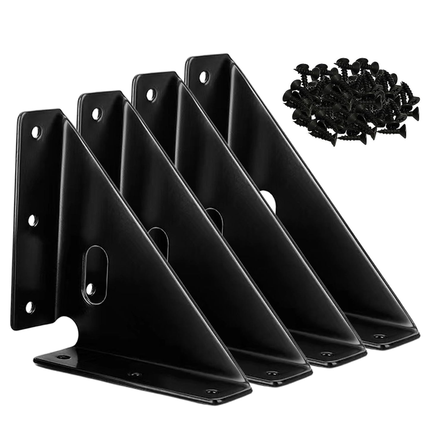 Heavy Duty Gusset Joints 4 Pcs,  Bracket Corner Brace Bracket Fasteners, Furniture Shelf Support Joint Fasteners for Table, Cabinet Bed Stabilization (Black) 86mm x 86mm