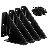 Heavy Duty Gusset Joints 4 Pcs,  Bracket Corner Brace Bracket Fasteners, Furniture Shelf Support Joint Fasteners for Table, Cabinet Bed Stabilization (Black) 86mm x 86mm