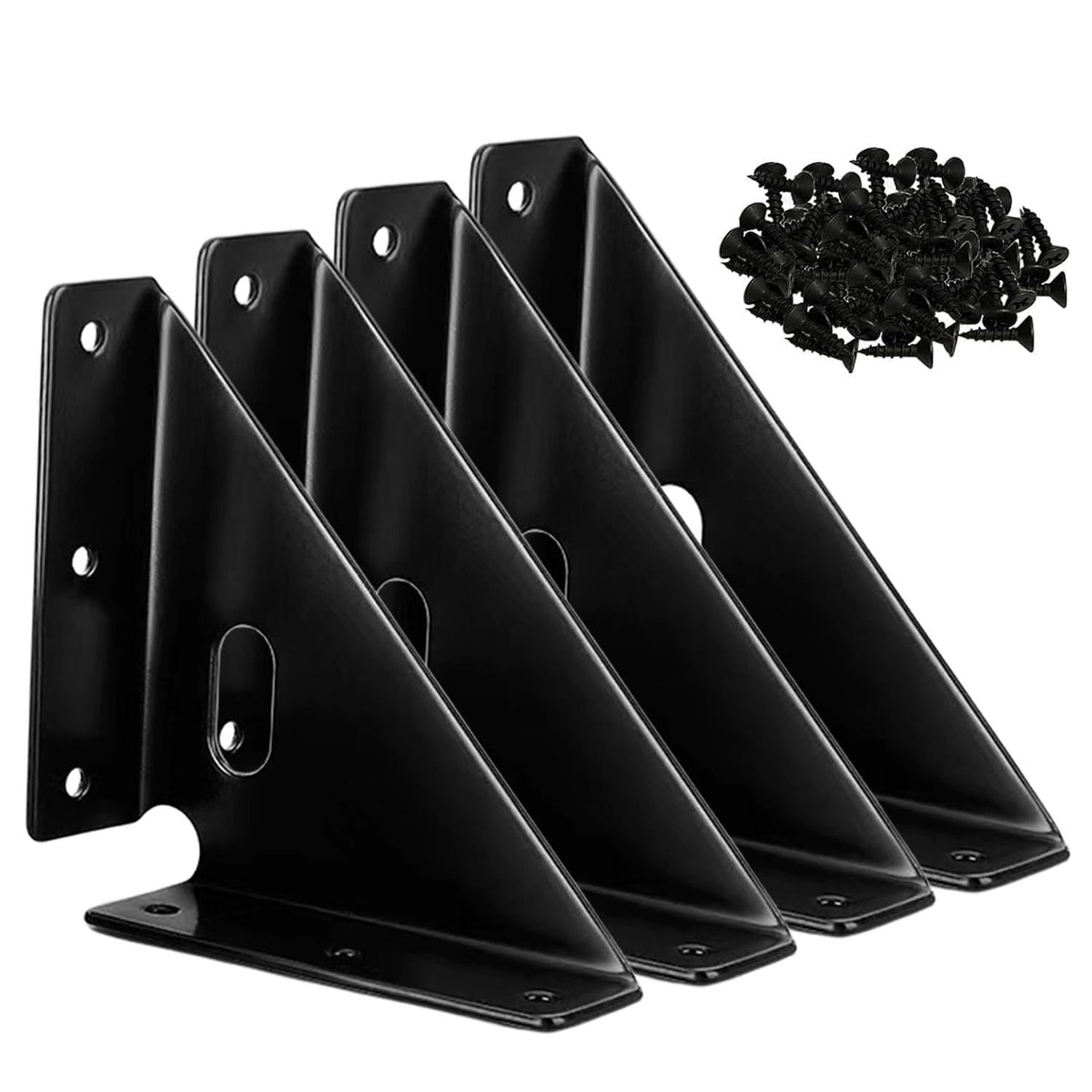 Heavy Duty Gusset Joints 4 Pcs,  Bracket Corner Brace Bracket Fasteners, Furniture Shelf Support Joint Fasteners for Table, Cabinet Bed Stabilization (Black) 86mm x 86mm