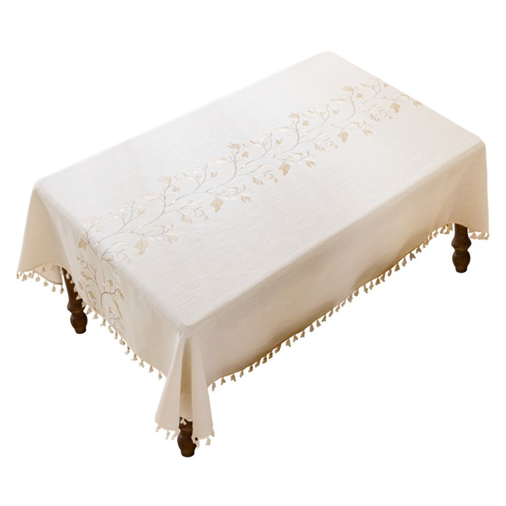 Cotton Linen Waterproof Tablecloth for Dining Table Farmhouse Kitchen Rectangle Table Cloth Coffee Wrinkle Free Tables Cover, Beige, Coffee Flower, 100*140cm