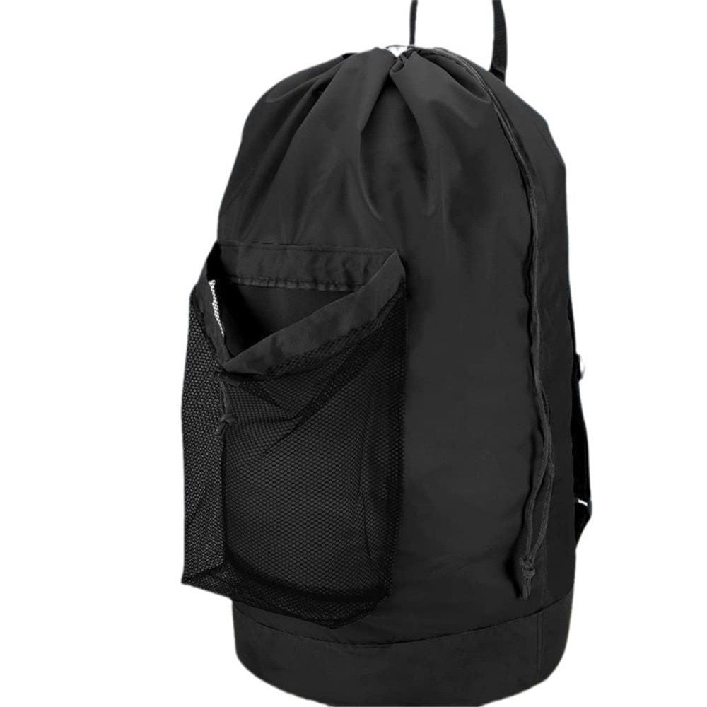 Backpack Laundry Bag, Laundry Backpack with Shoulder Straps and Mesh Pocket Durable Nylon Clothes Hamper Bag with Drawstring Closure for College,  (Black)