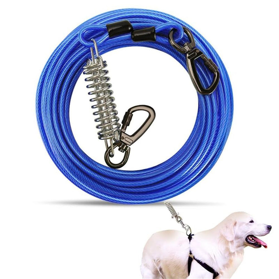 3m Dog Tie Out Cable with Spring, Shock Absorbing Tether Chains for Outside Aavilable in  Heavy Duty Leads for Yard for Medium & Large Dogs Up  , Blue