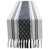 Boho Woven Table Runners Farmhouse Style with Tassels - Elegant Striped Table Decor for Dining Room, Wedding, Holiday, Party (Classic Black, 34*120cm)