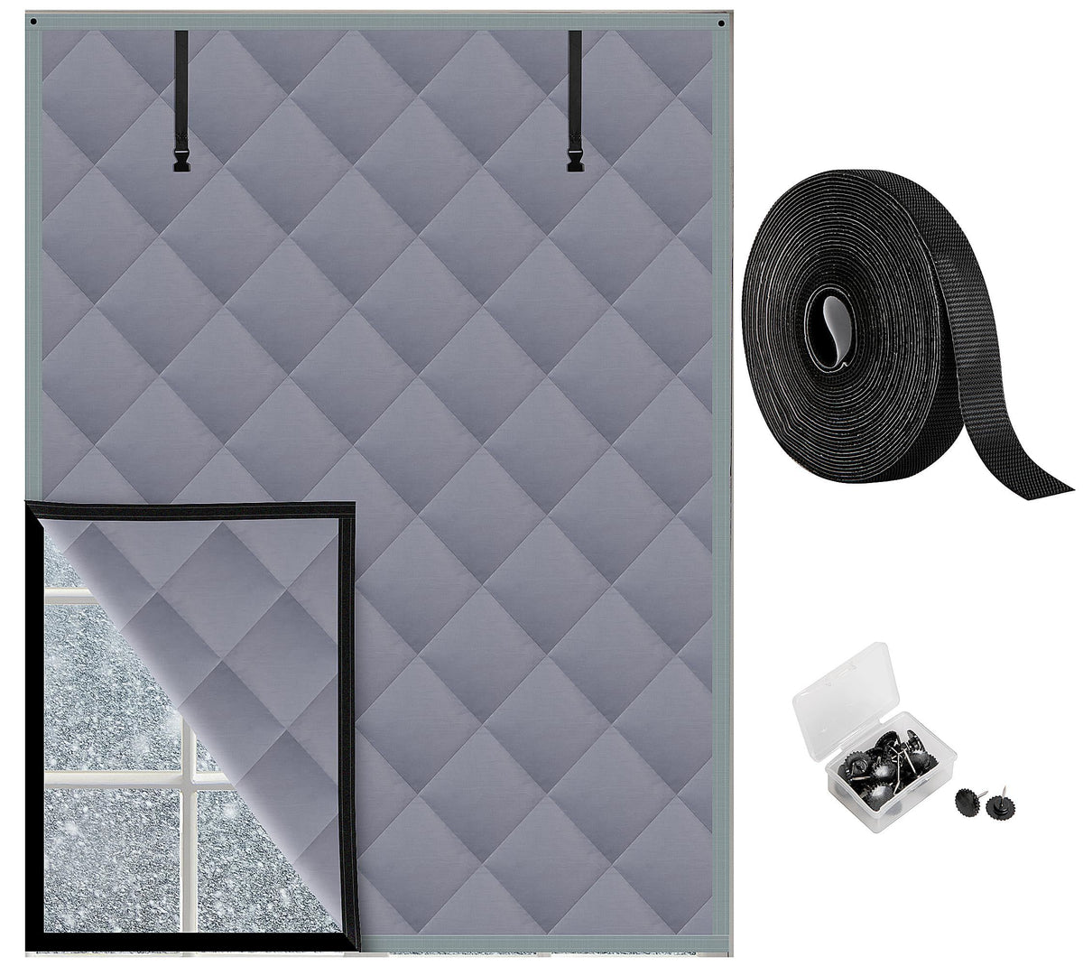 26*38in Winter Insulated Window Curtain-Oxford Thermal Insulated Window Blanket with Fastener-Gray Window Insulation Kit for Winter Keeping Warm