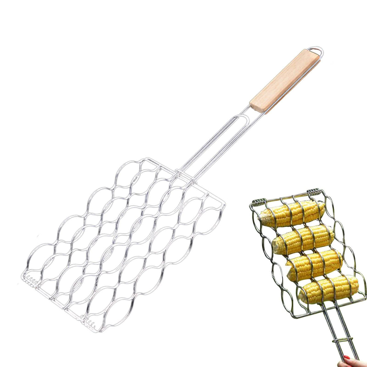 BBQ Grilling Accessories, Portable Barbecue Grilling Basket Corn on the Cob Grill Basket, for Grilling Outdoor Camping Cooking Fish Grilling Basket Tool